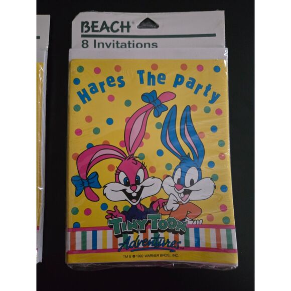 TINY TOON ADVENTURES 1992 NOS Beac Party Invitations 8ct. New in Package-2 Packs - Picture 2 of 4